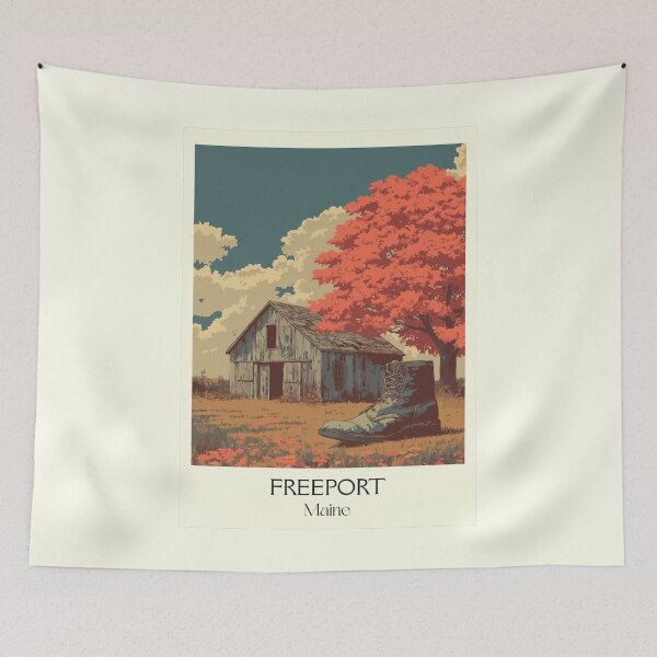 Item preview, Freeport Maine Retro Travel Design | Rustic New England Barn Art designed and sold by TuncGK.