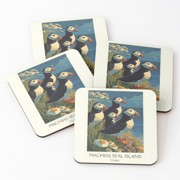 Item preview, Machias Seal Island Maine Retro Art | Atlantic Puffin Illustration designed and sold by TuncGK.