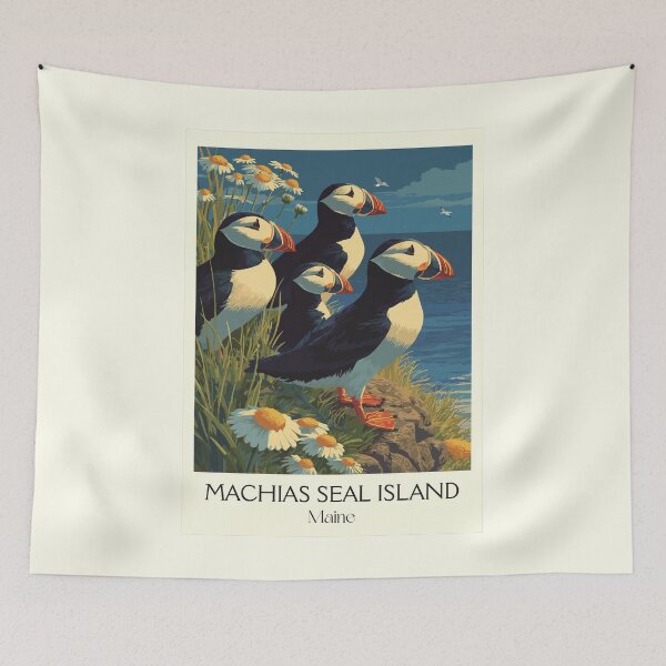 Item preview, Machias Seal Island Maine Retro Art | Atlantic Puffin Illustration designed and sold by TuncGK.
