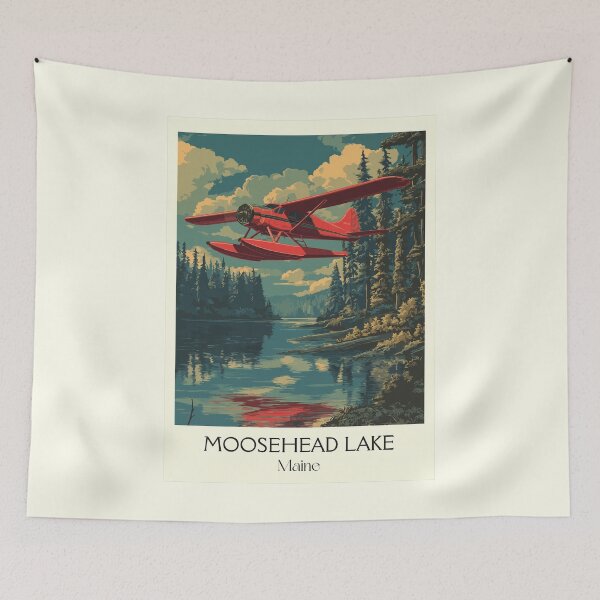 Item preview, Moosehead Lake Maine Retro Travel Art | North Woods Seaplane Illustration designed and sold by TuncGK.