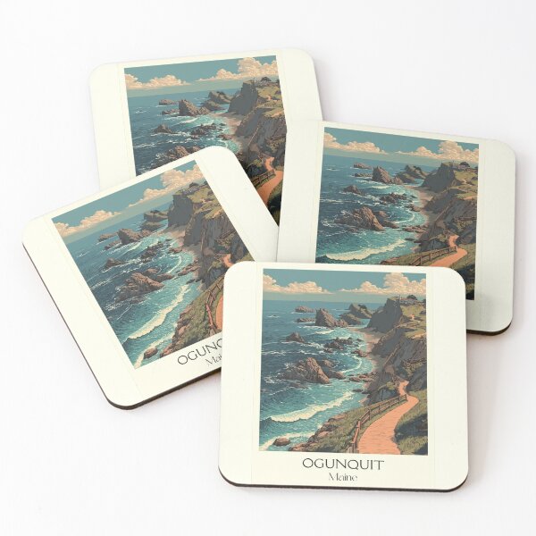 Item preview, Ogunquit Maine Retro Travel Art | Marginal Way Coastal Walk Design designed and sold by TuncGK.