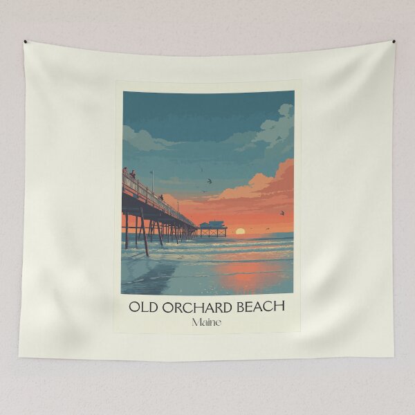 Item preview, Old Orchard Beach Maine Vintage Art | Retro Pier & Sunset Design designed and sold by TuncGK.