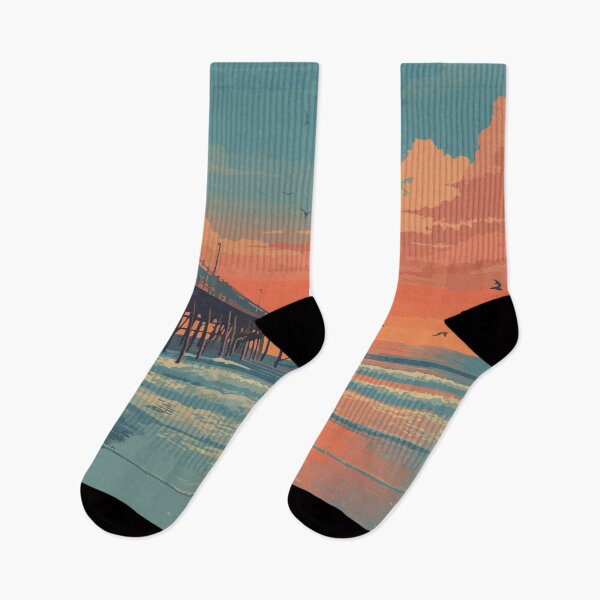 Item preview, Old Orchard Beach Maine Vintage Art | Retro Pier & Sunset Design designed and sold by TuncGK.