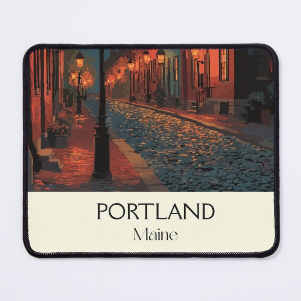 Item preview, Portland Maine Retro Travel Art | Old Port Cobblestone Street Scene designed and sold by TuncGK.