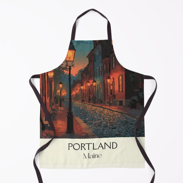 Item preview, Portland Maine Retro Travel Art | Old Port Cobblestone Street Scene designed and sold by TuncGK.