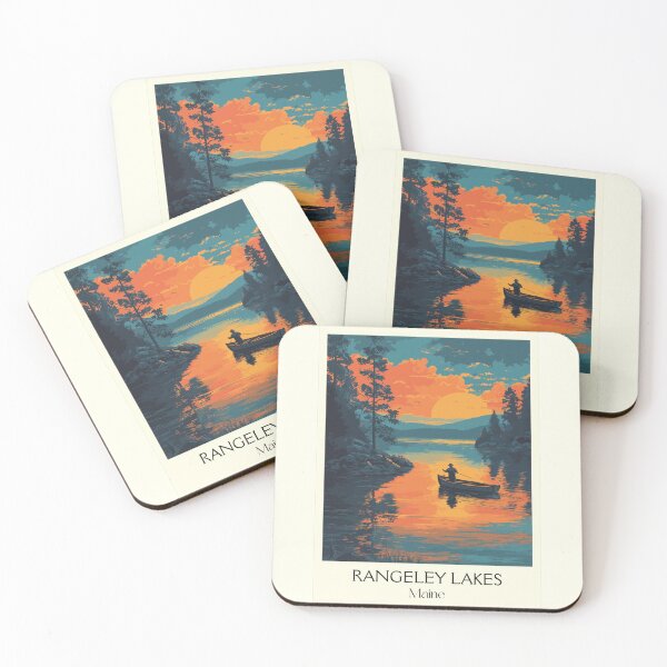 Item preview, Rangeley Lakes Maine Vintage Travel Art | Sunset Fishing Illustration designed and sold by TuncGK.