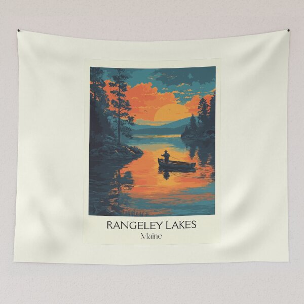 Item preview, Rangeley Lakes Maine Vintage Travel Art | Sunset Fishing Illustration designed and sold by TuncGK.