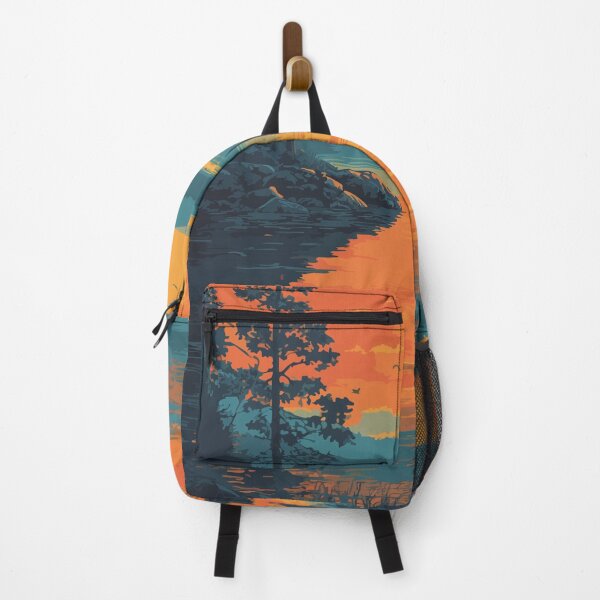 Item preview, Rangeley Lakes Maine Vintage Travel Art | Sunset Fishing Illustration designed and sold by TuncGK.