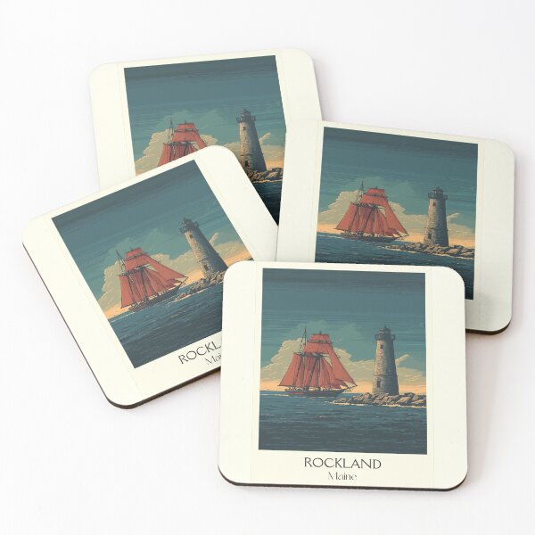 Item preview, Rockland Maine Vintage Travel Art | Breakwater Lighthouse & Schooner designed and sold by TuncGK.