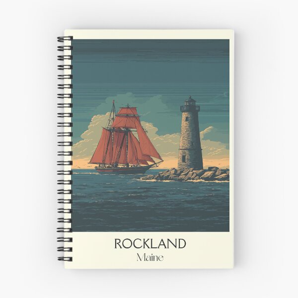 Item preview, Rockland Maine Vintage Travel Art | Breakwater Lighthouse & Schooner designed and sold by TuncGK.