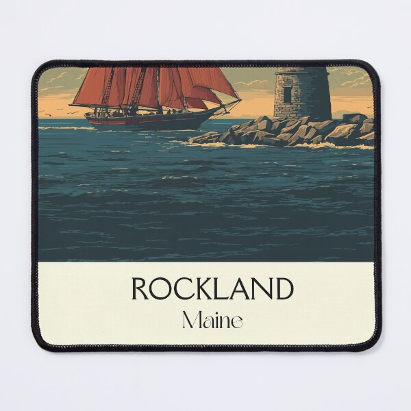 Item preview, Rockland Maine Vintage Travel Art | Breakwater Lighthouse & Schooner designed and sold by TuncGK.