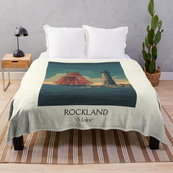 Item preview, Rockland Maine Vintage Travel Art | Breakwater Lighthouse & Schooner designed and sold by TuncGK.