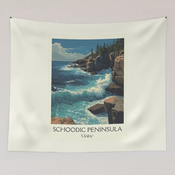 Item preview, Schoodic Peninsula Maine Retro Travel Art | Acadia's Rocky Coast designed and sold by TuncGK.