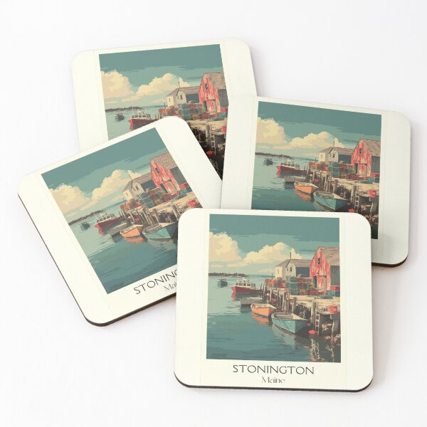 Item preview, Stonington Maine Vintage Travel Art | Downeast Fishing Village Harbor designed and sold by TuncGK.
