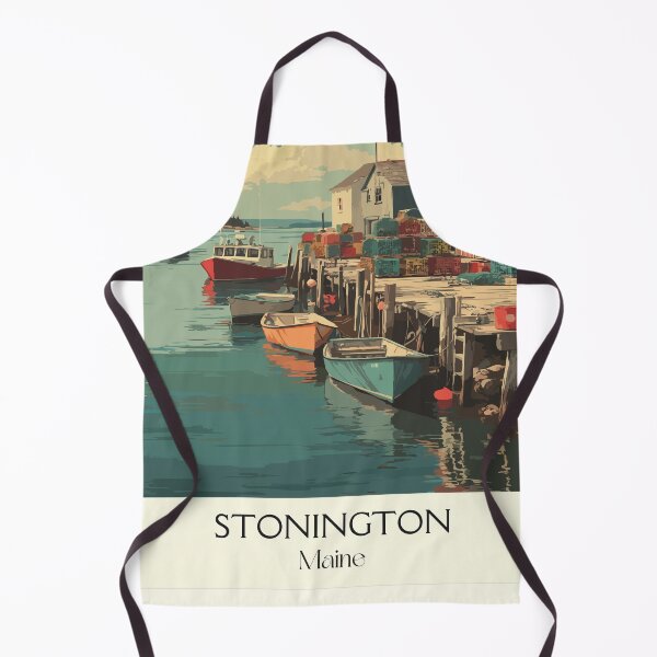 Item preview, Stonington Maine Vintage Travel Art | Downeast Fishing Village Harbor designed and sold by TuncGK.
