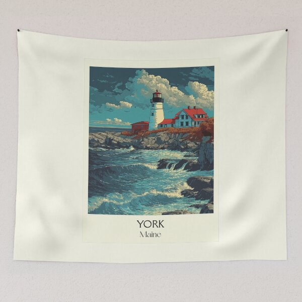 Item preview, York Maine Vintage Travel Art | Nubble Lighthouse Illustration designed and sold by TuncGK.