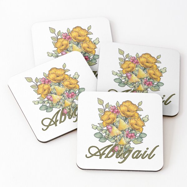 Item preview, Girl Name ABIGAIL With Yellow and Pink Flowers, Mushrooms designed and sold by JoyfulWhimsy.