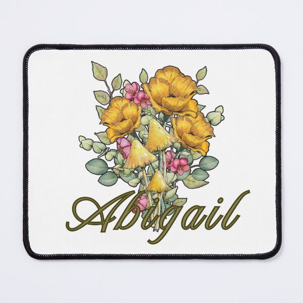Item preview, Girl Name ABIGAIL With Yellow and Pink Flowers, Mushrooms designed and sold by JoyfulWhimsy.