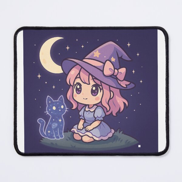 Item preview, Chibi Kawaii Witch with Moon and Star Cat designed and sold by LuKreate.