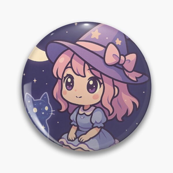 Artikelvorschau, Chibi Kawaii Hexe mit Mond und Stern Katze entworfen und verkauft von LuKreate.