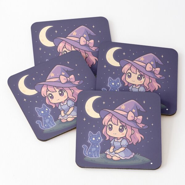 Item preview, Chibi Kawaii Witch with Moon and Star Cat designed and sold by LuKreate.