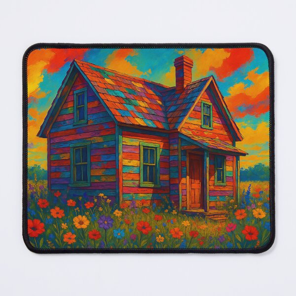 Item preview, Colourful Rustic House in Wildflower Meadow designed and sold by ArtComixHaven.