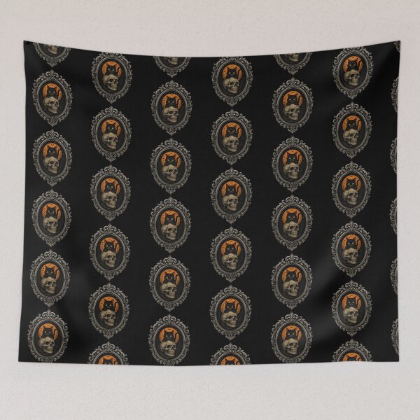 Item preview, Black Cat & Skull in Ornamental Gothic Frame – Halloween Art designed and sold by Adorable Antics .