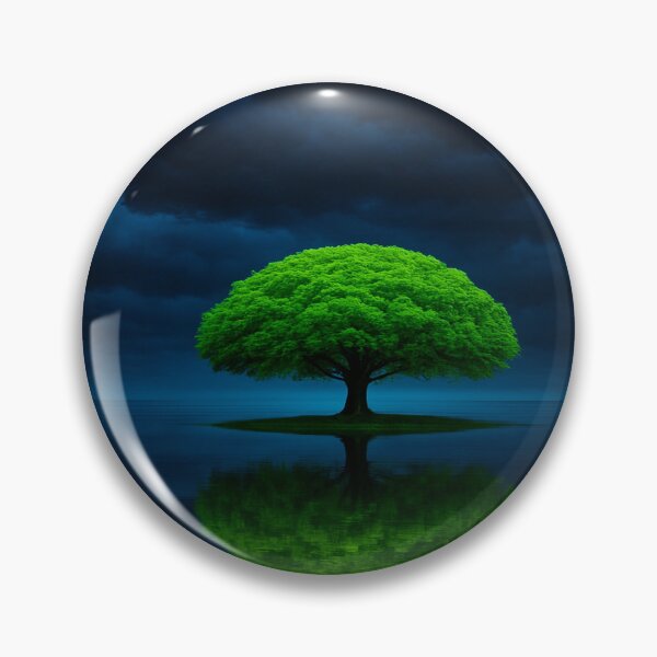 Item preview, Emerald Solitude – A Lone Tree Reflected in Stormy Waters. designed and sold by Alexzonartshop.