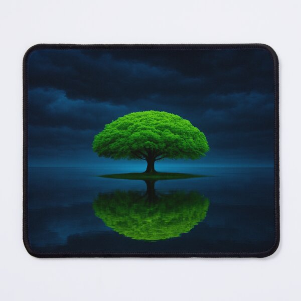 Item preview, Emerald Solitude – A Lone Tree Reflected in Stormy Waters. designed and sold by Alexzonartshop.