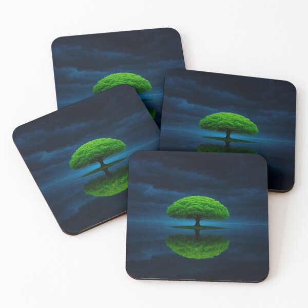 Item preview, Emerald Solitude – A Lone Tree Reflected in Stormy Waters. designed and sold by Alexzonartshop.