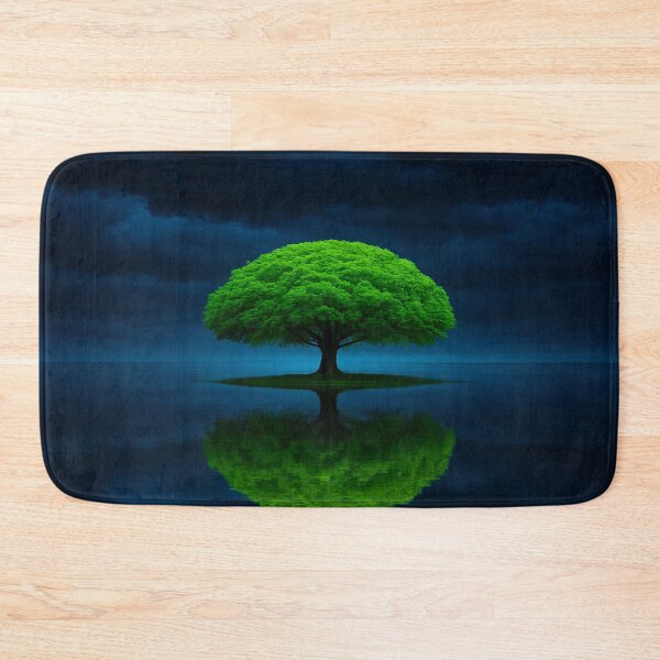 Item preview, Emerald Solitude – A Lone Tree Reflected in Stormy Waters. designed and sold by Alexzonartshop.
