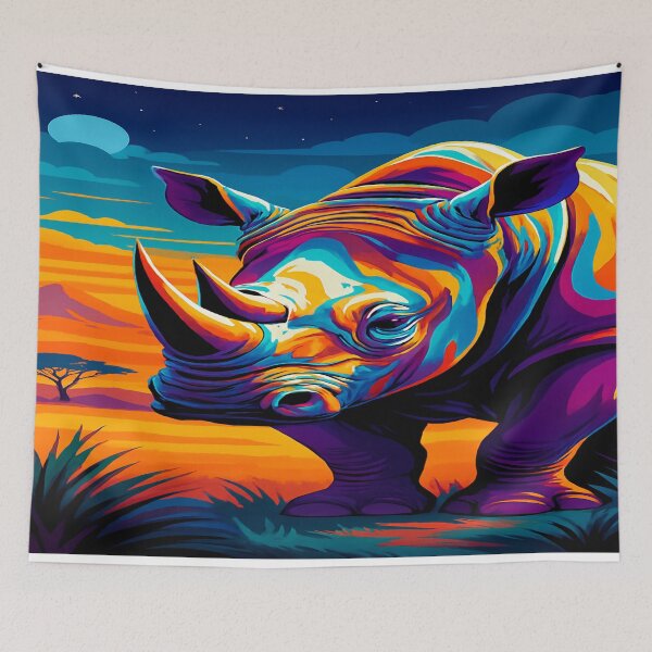 Item preview, Vibrant Rhino at Sunset – A Pop Art Wildlife Masterpiece designed and sold by Alexzonartshop.