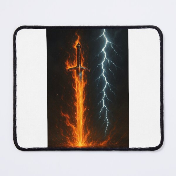 Item preview, Flaming Sword and Lightning Clash – Fantasy Power Artwork designed and sold by Elham  Bazyar.