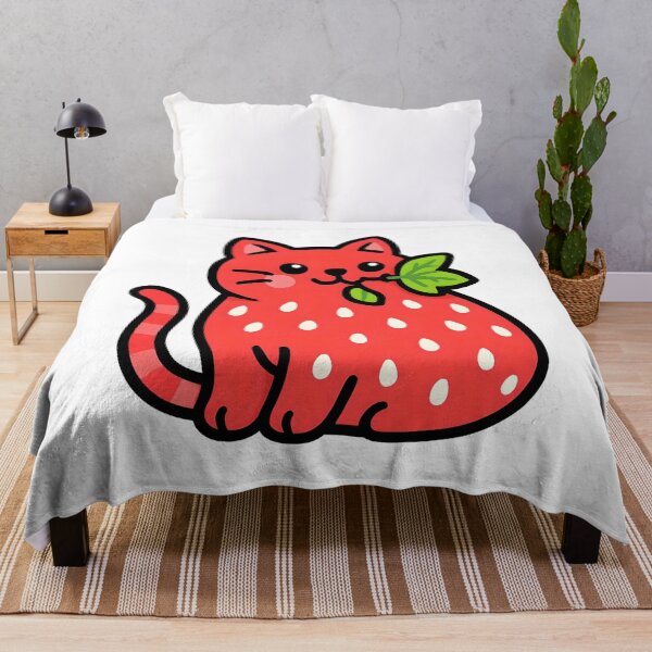 Item preview, Cute strawberry pattern kawaii cat holding a leaf designed and sold by Lufflypop.