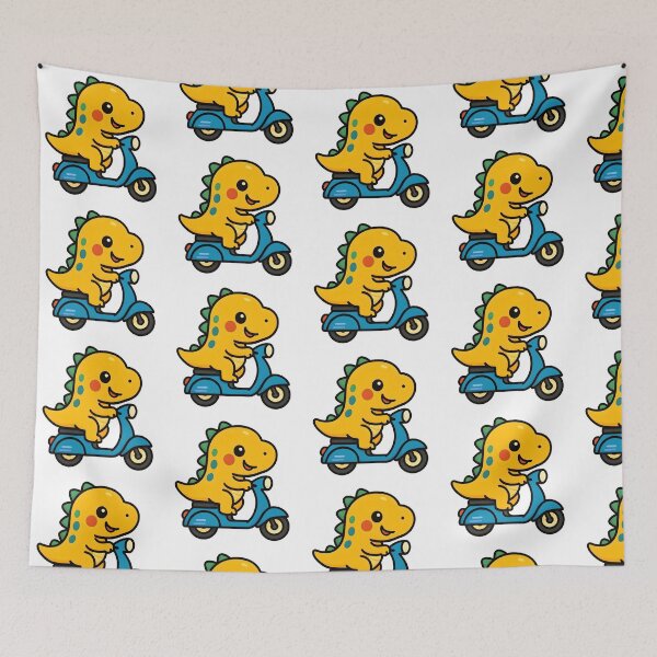 Item preview, Cute dinosaur riding a blue scooter designed and sold by Lufflypop.