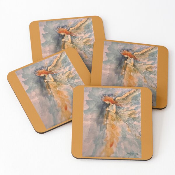 Item preview, Heralding Angel in Watercolor, signed. designed and sold by Pink Tea Productions .