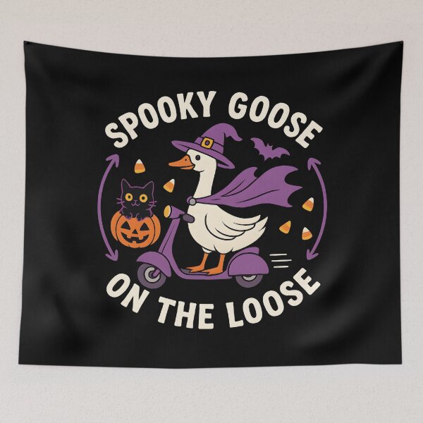 Item preview, Cute cat pumpkin Halloween Goose with Lantern Riding Scooter – Kids Spooky Witch Costume Design designed and sold by DrawHandArt.