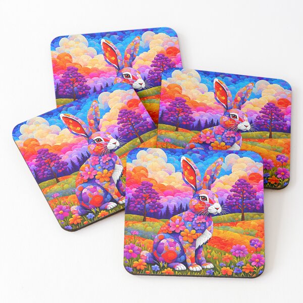 Item preview, Rabbit With Patchwork Flowers - Colorful Abstract designed and sold by asurtiumgreen.