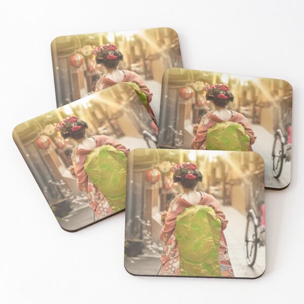Item preview, Maiko walking in an alley of Kyoto in the sunset light crossing a rickshaw. designed and sold by AKIBATTIRE.