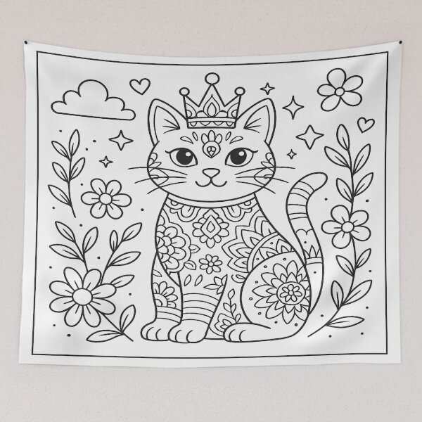 Item preview, Coloring Book Style Cat with Crown Design designed and sold by TrendingGemsZone.