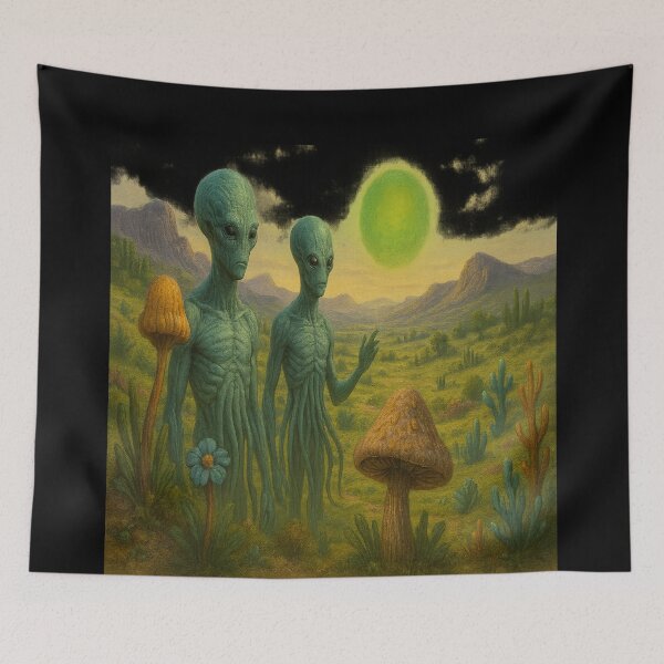 Item preview, Surreal Alien Explorers in Strange World with Green Sun and Giant Plants designed and sold by S-Dstyle.