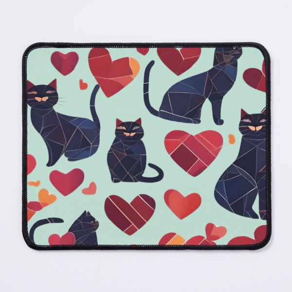 Item preview, Navy Blue Cats and Hearts Geometric Pattern with Red designed and sold by Ciervo Primavera.