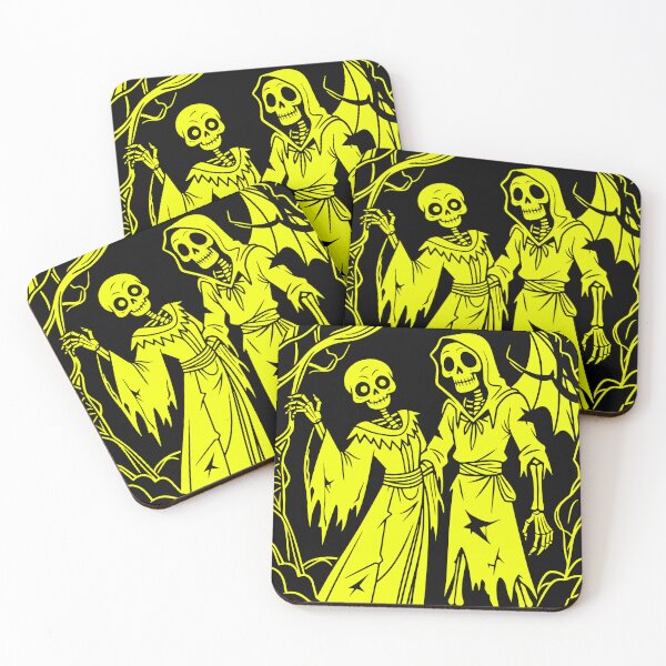 Item preview, Gothic Skeleton Couple Illustration – Neon Yellow Horror Art designed and sold by Arbortising.