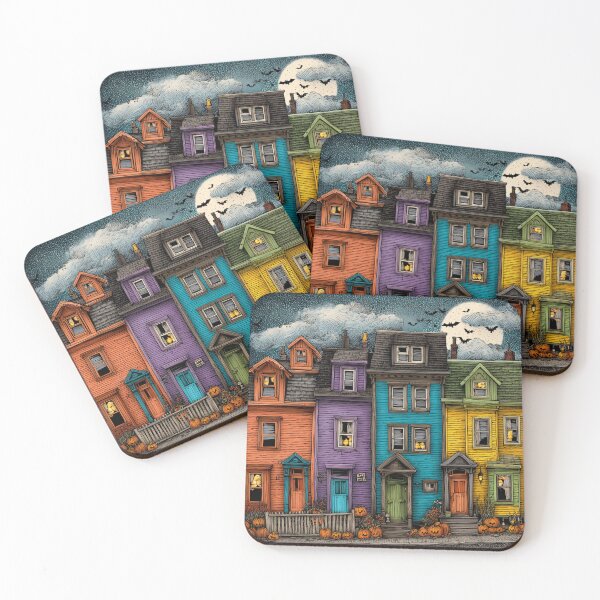 Item preview, Jellybean Row Halloween – Colorful Haunted Houses designed and sold by EastEndTownie.