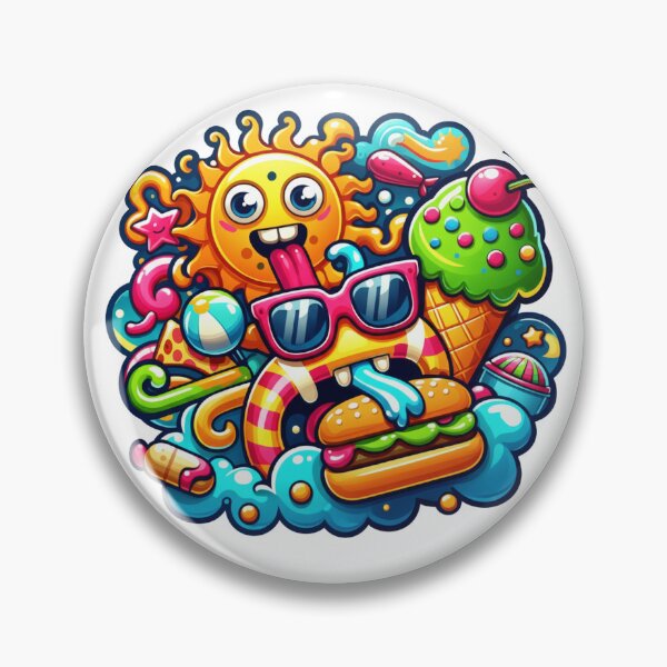 Item preview, Smiling Summer Sun, Ice Cream and Fun Food in Vibrant Doodle Style designed and sold by DibuHumor.