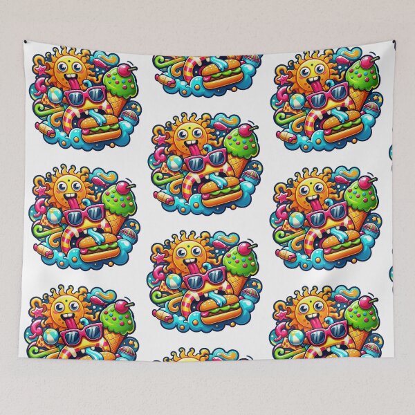 Item preview, Smiling Summer Sun, Ice Cream and Fun Food in Vibrant Doodle Style designed and sold by DibuHumor.