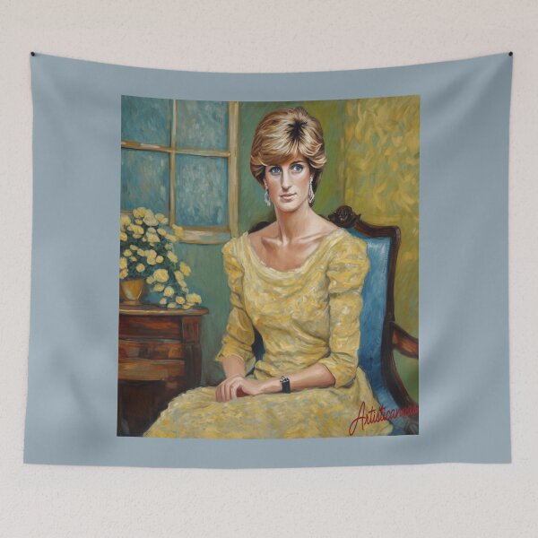 Item preview, "Elegant Icon: Diana Spencer in Yellow Dress" designed and sold by Artisticanvas.