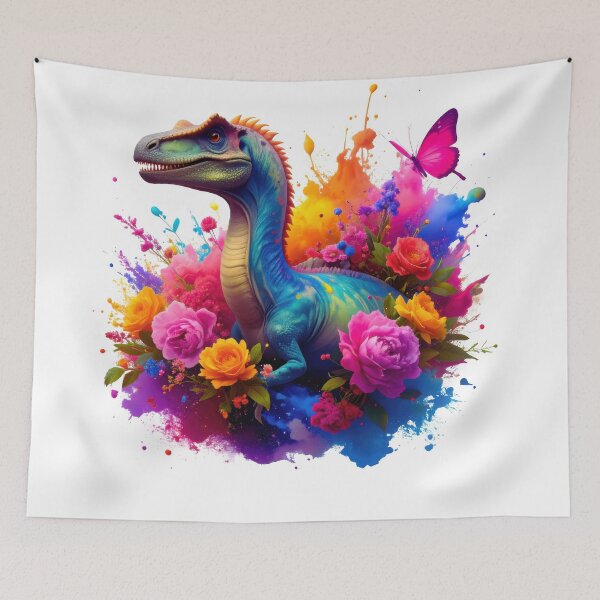 Item preview, Colorful Dinosaur Explosion with Flowers designed and sold by PixeloraStudio.