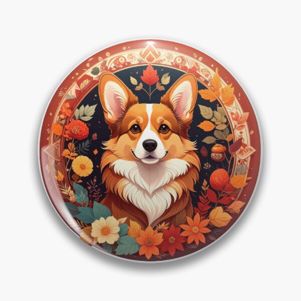 Item preview, Corgi otoñal rodeado de flores de otoño designed and sold by PixeloraStudio.