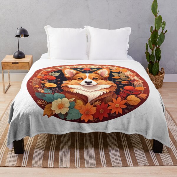 Item preview, Autumn Corgi Surrounded by Fall Flowers designed and sold by PixeloraStudio.